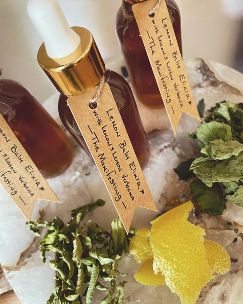 Lemon Balm Elixir with Lemon Verbena & Lemon Zest: The Manifesting. Calm Stress, Boost Immunity, & Attract.