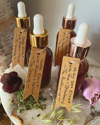Spring Elixir Bundle: Nettle Elixir with Apricot and Rhubarb, The Greening and Milky Oats Elixir with Rose and Strawberry, The Awakening