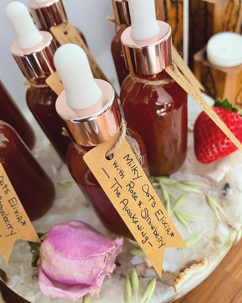 Milky Oats Elixir with Rose and Strawberry: The Awakening. Calm for the Nerves and Sexual Magick.