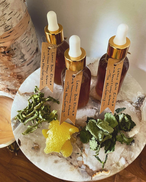 Lemon Balm Elixir with Lemon Verbena & Lemon Zest: The Manifesting. Calm Stress, Boost Immunity, & Attract.