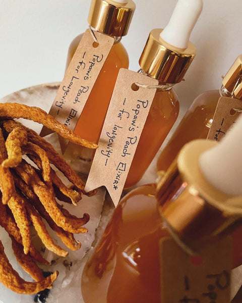 Popaw’s Peach Elixir. Gentleness, Longevity, & Protection.